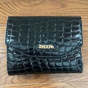 Black Crocodile Wallet with Kiss Clasp